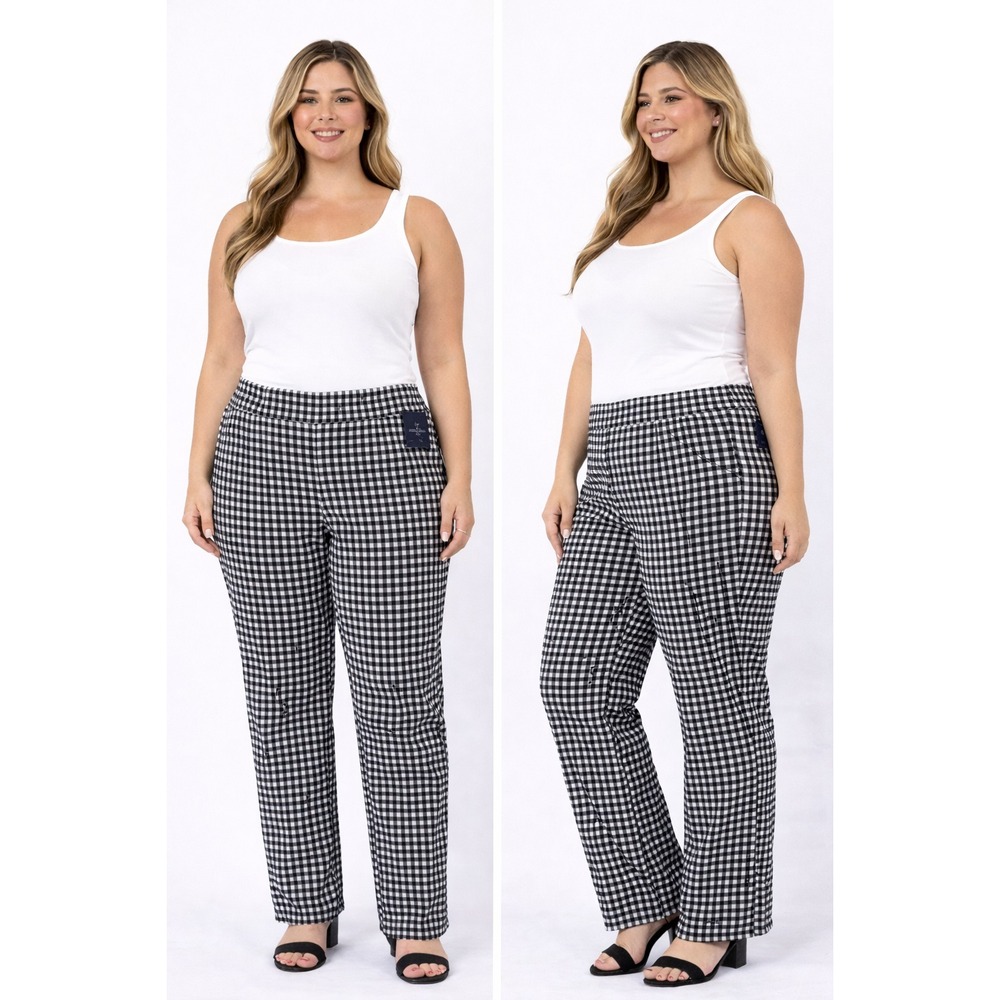 89th + Madison Women Pants Large‎ Black White Gingham Comfort Waist Office Chic